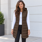 CHALECO LARGO ACOLCHADO CON CAPUCHA PARA MUJER