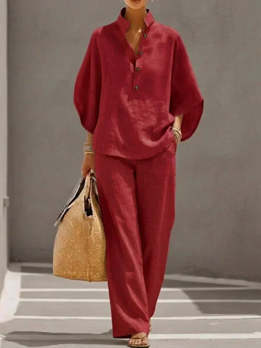 Charlotte | Linen Set with Batwing Sleeves
